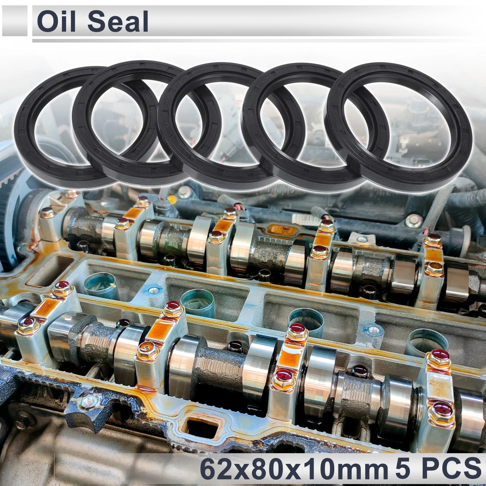 Set of 5 Oil Seal Rotary Shaft Seal NBR Rubber 62x80x10mm