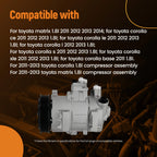 AC Compressor for Toyota Corolla Matrix 1.8L (2011–2014) with Clutch