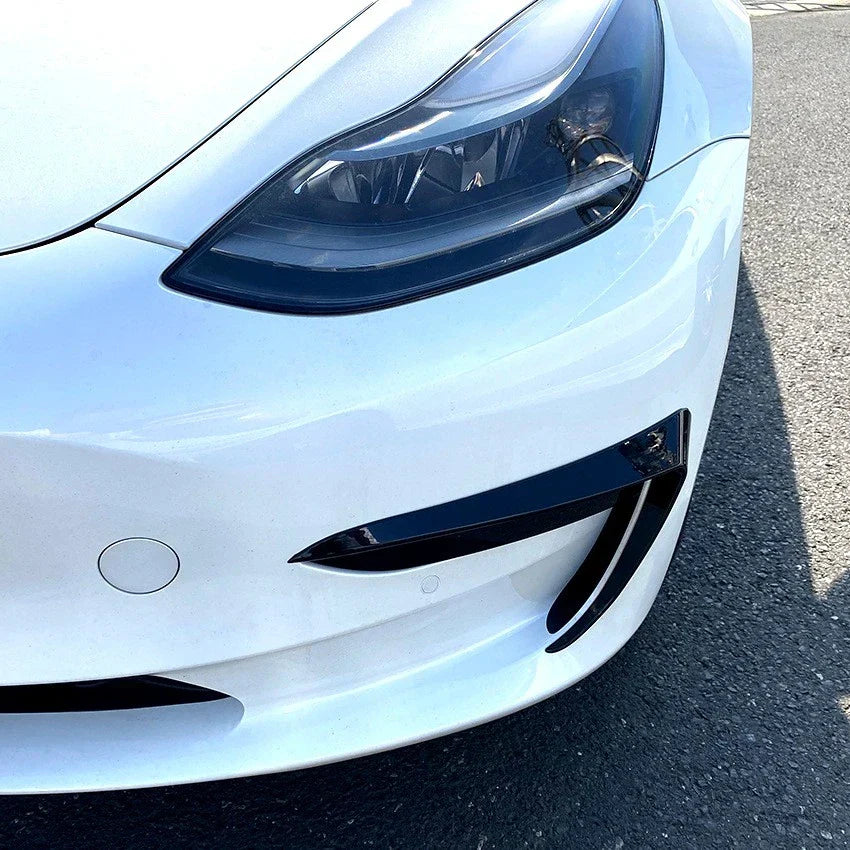 Black Front Bumper Side C Canards Covers Trim for Tesla Model 3 (2017–2023)