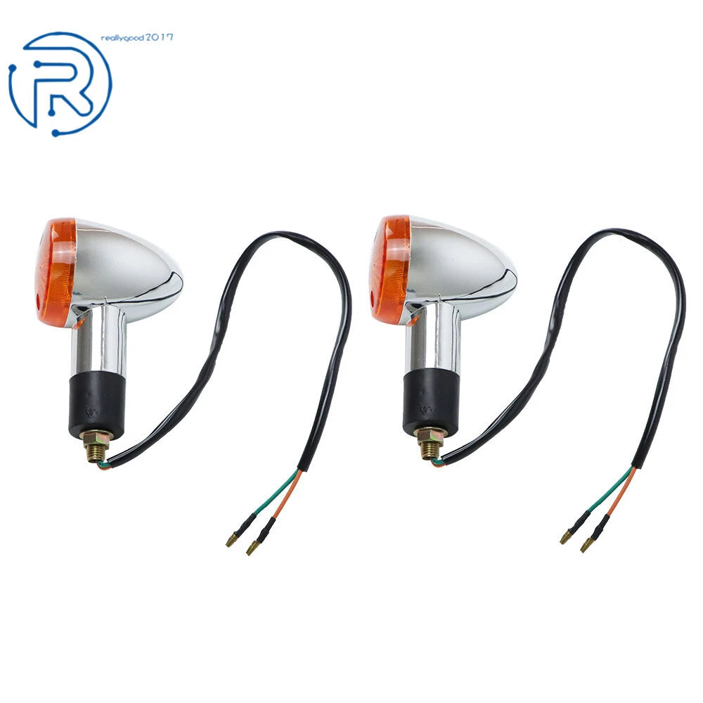 2X Amber Chrome Bullet Turn Signal Lights for Motorcycle