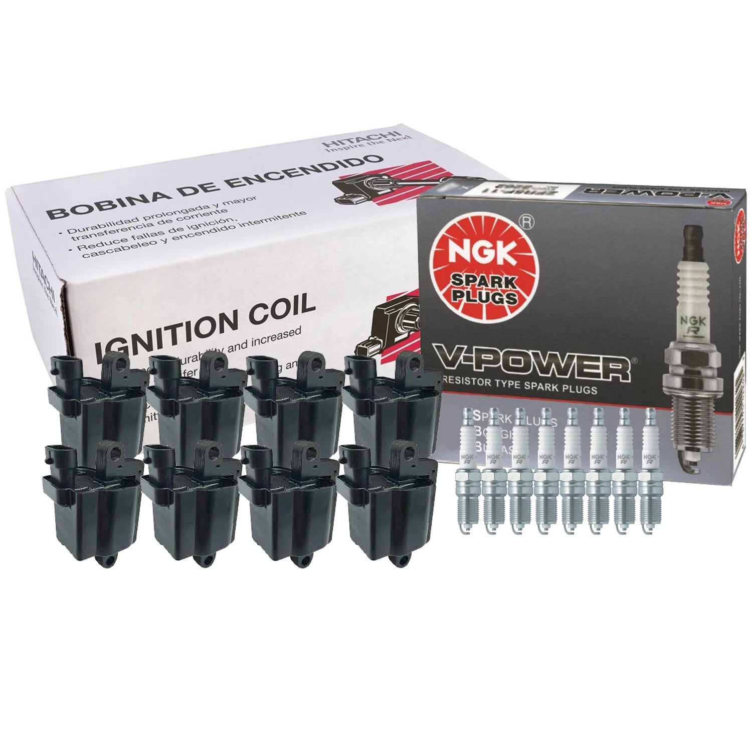 Set of 8 Ignition Coils & NGK V-Power Spark Plugs for Chevy GMC