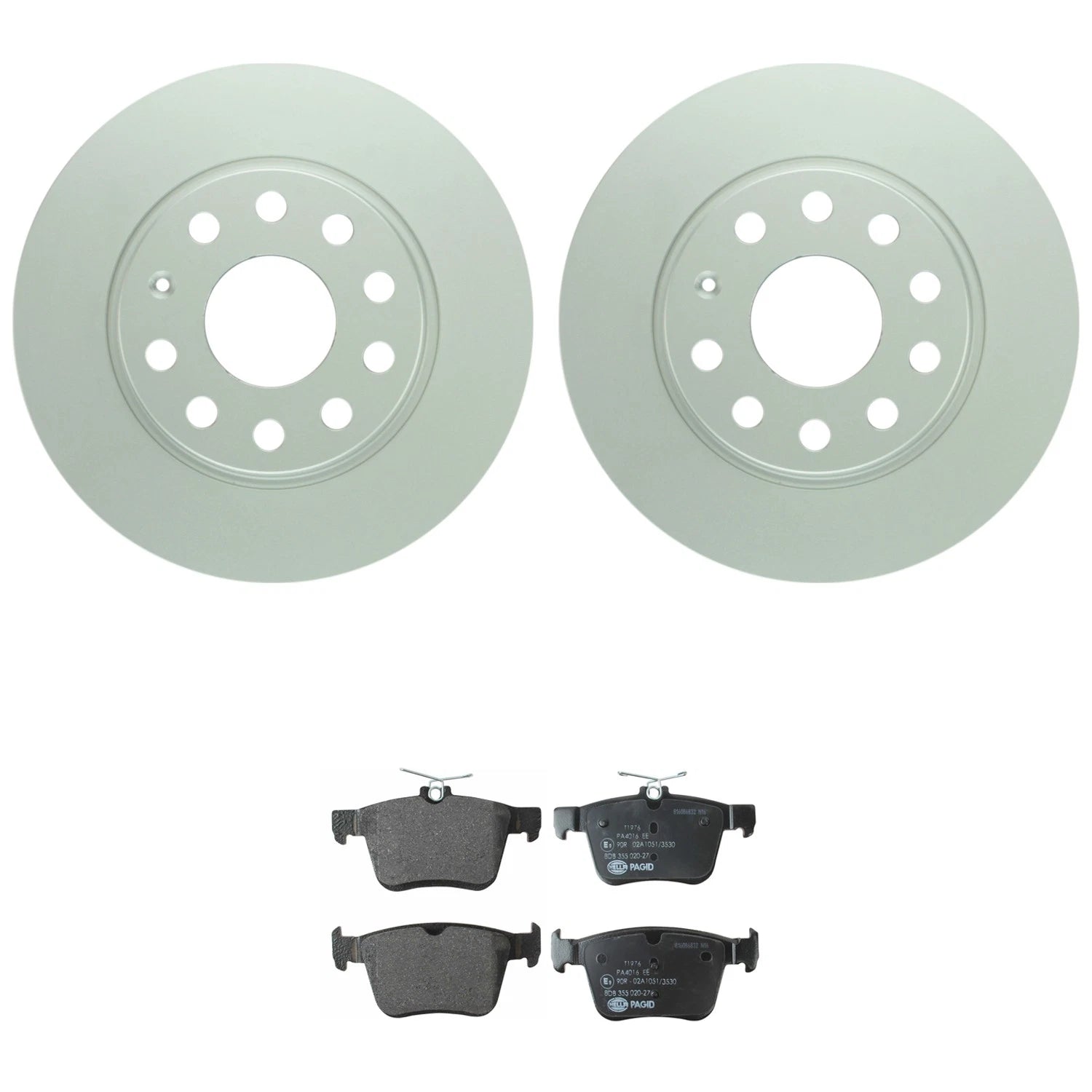 Set of 2 Bosch QuietCast Rear Rotors & Hella Brake Pad Kit for A3 Quattro (2015–2020)