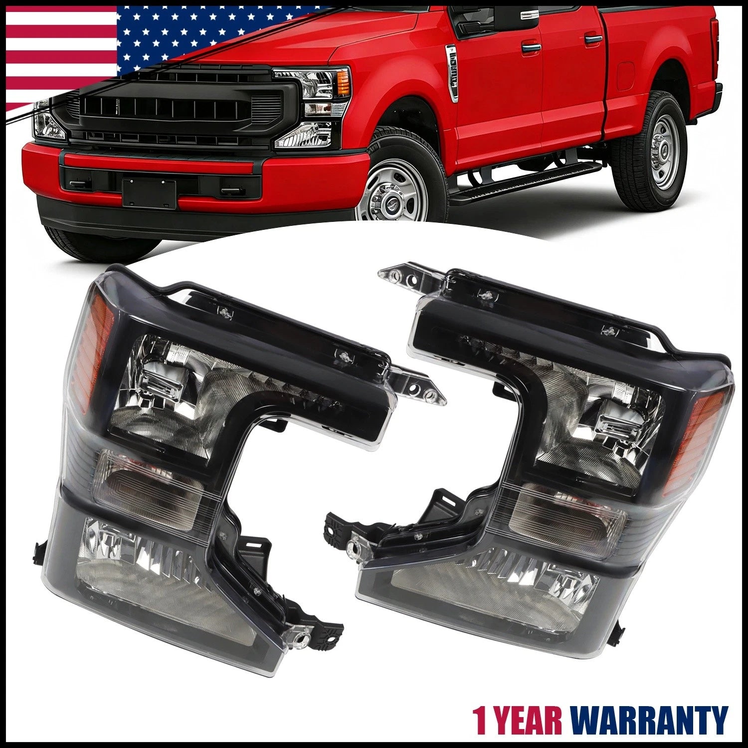 Set of 2 Halogen Black Headlights for Ford F250 F350 F450 (2020–2022)
