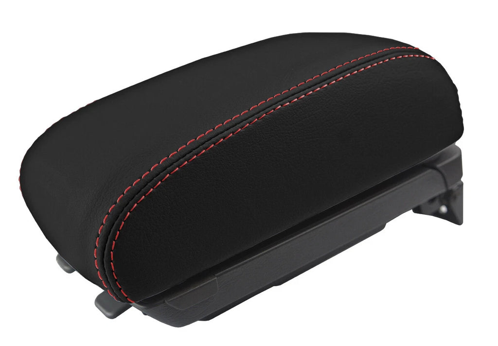 Leather Console Lid Armrest Cover for Hyundai Tucson (2005–2009) Red Stitch