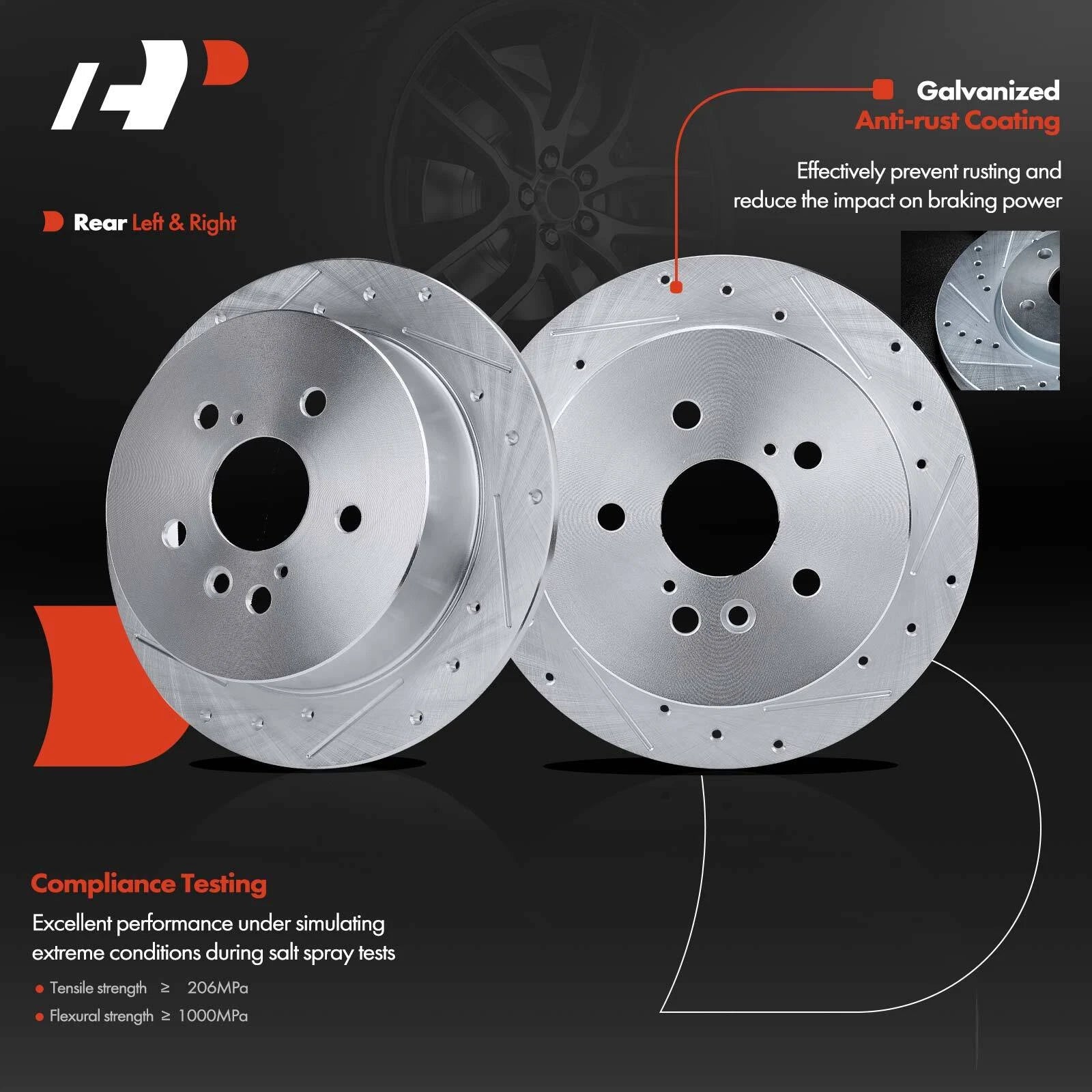 Rear Drilled Brake Rotors and Ceramic Pads for Toyota Highlander (2004–2007)