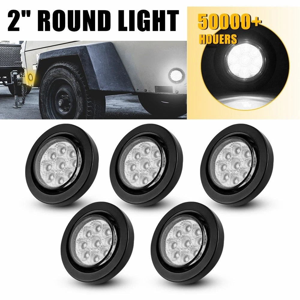 5pcs 2" Round White LED Marker Lights + Grommet for Truck RV