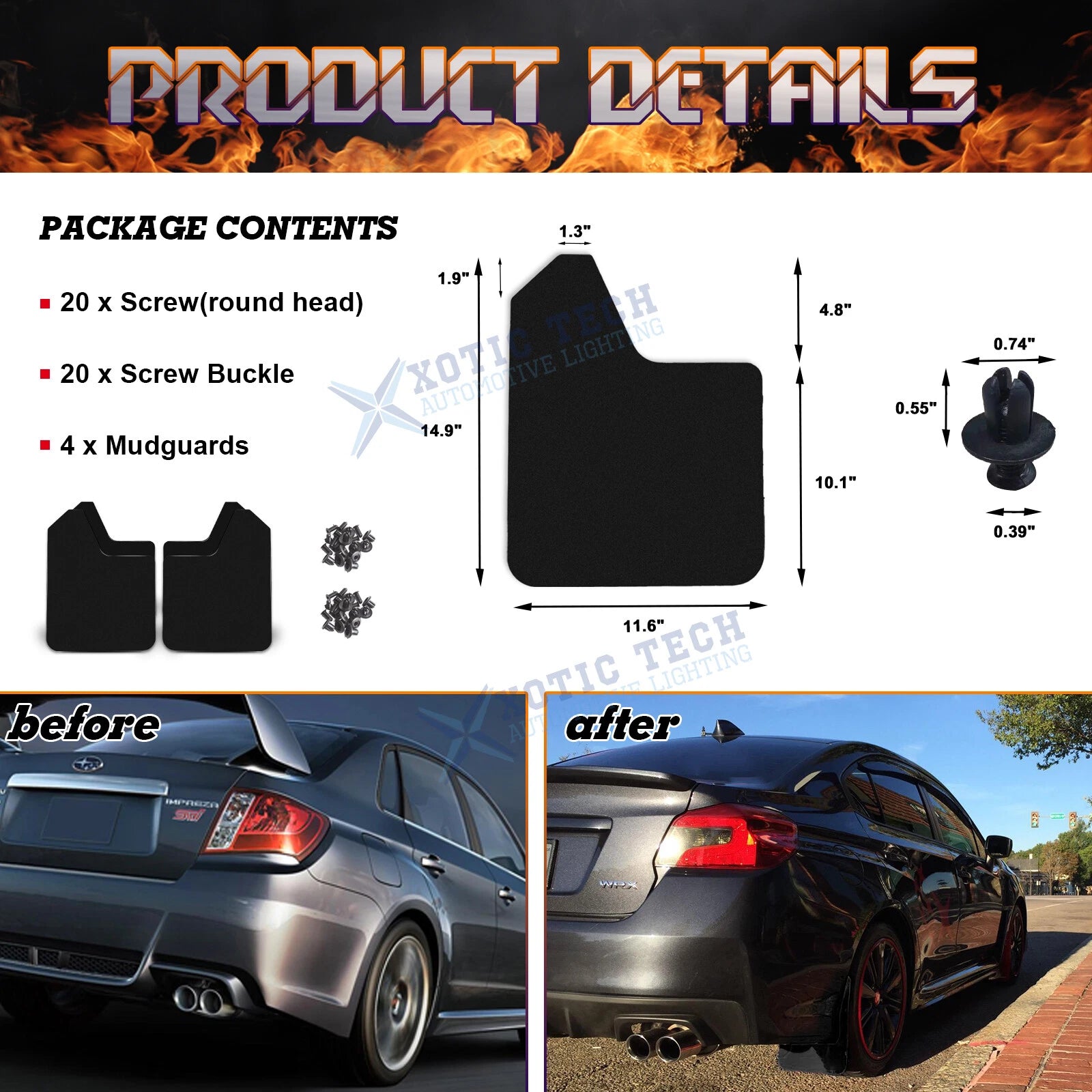 Black Splash Mud Flaps for Dodge Charger Challenger (2015-2023)