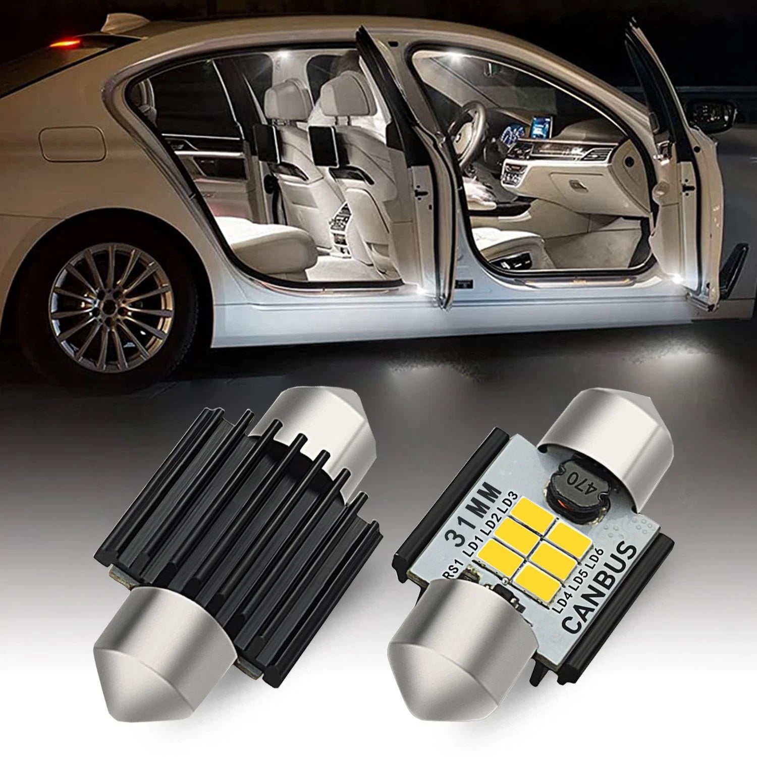 Set of 2 AUXITO LED DE3175 31MM Dome Light Bulbs for Honda Nissan