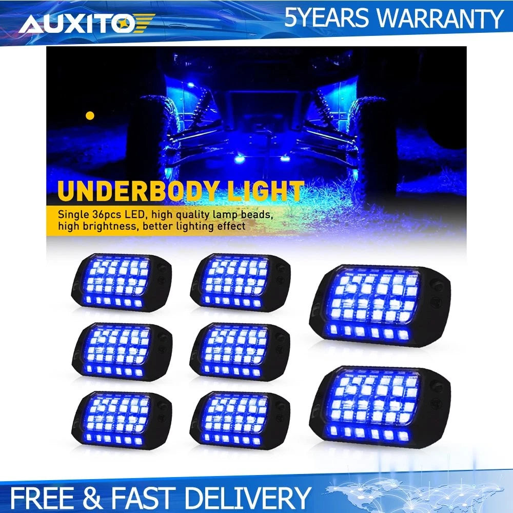 8x Pure Blue LED Rock Lights for Offroad SUV Pickup Truck (H)