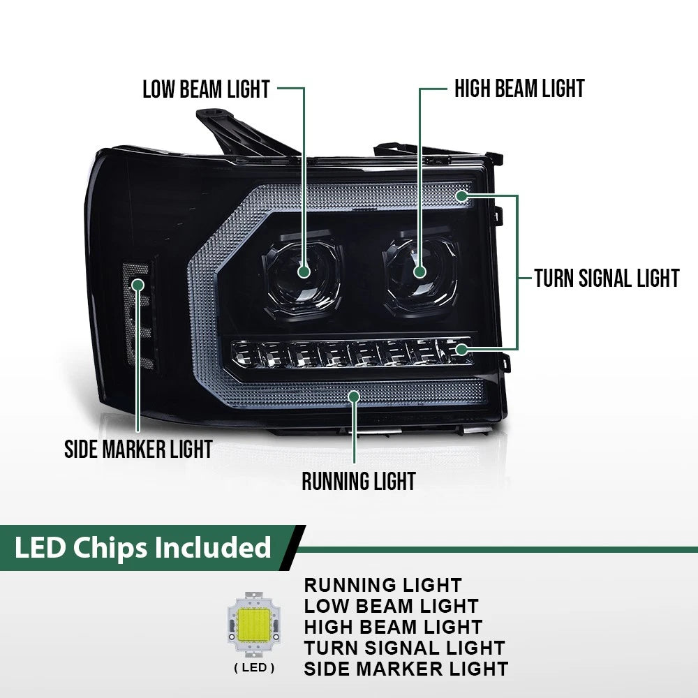 Dual LED Projector Headlights for GMC Sierra 1500 2500 3500 (2007–2014)