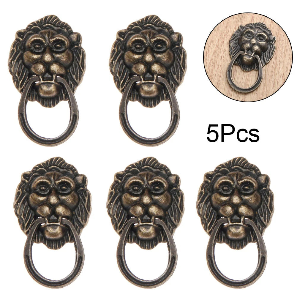 5Pcs Vintage Lion Head Door Pull Handle Knob Zinc Alloy for Cabinets