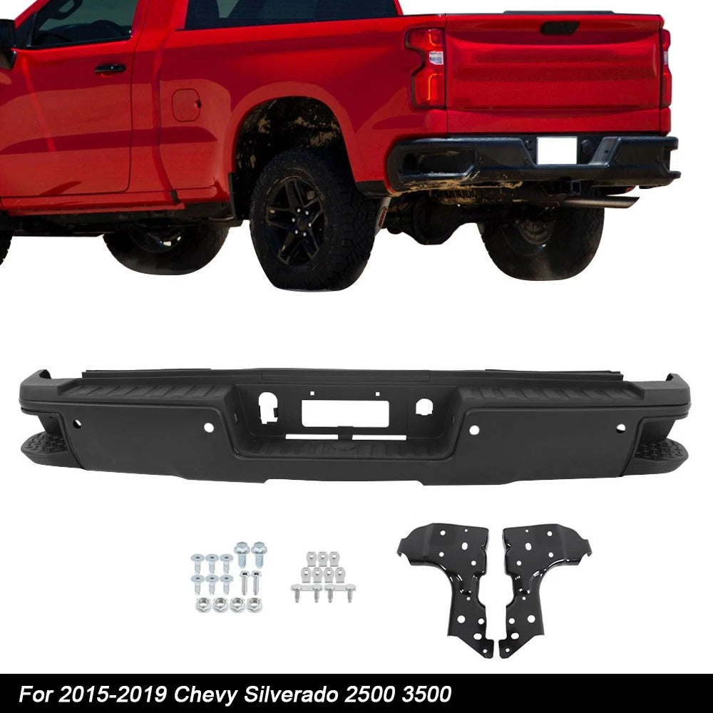 Steel Rear Bumper for GMC Silverado 2500 (2015–2019) with Sensor Hole Black