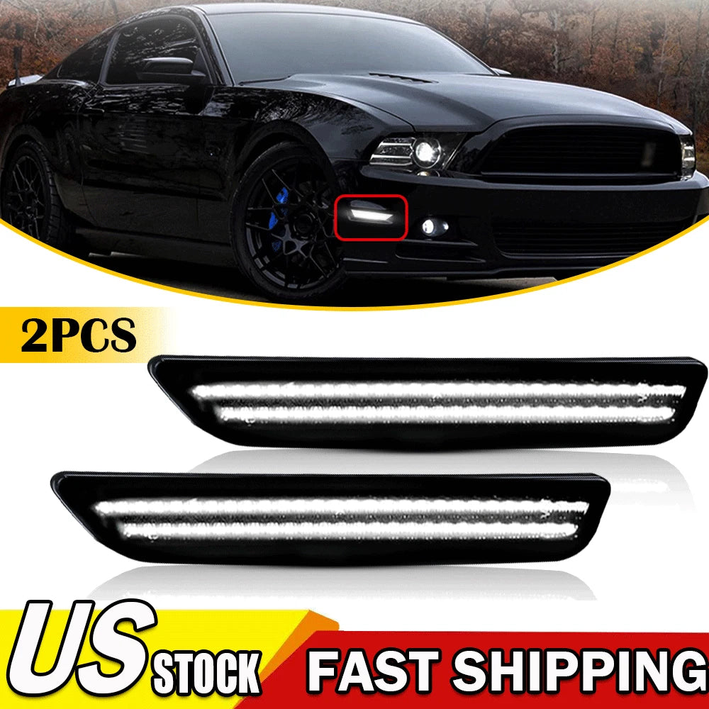 2X LED Front Bumper Side Marker Lights for Ford Mustang (2010–2014)