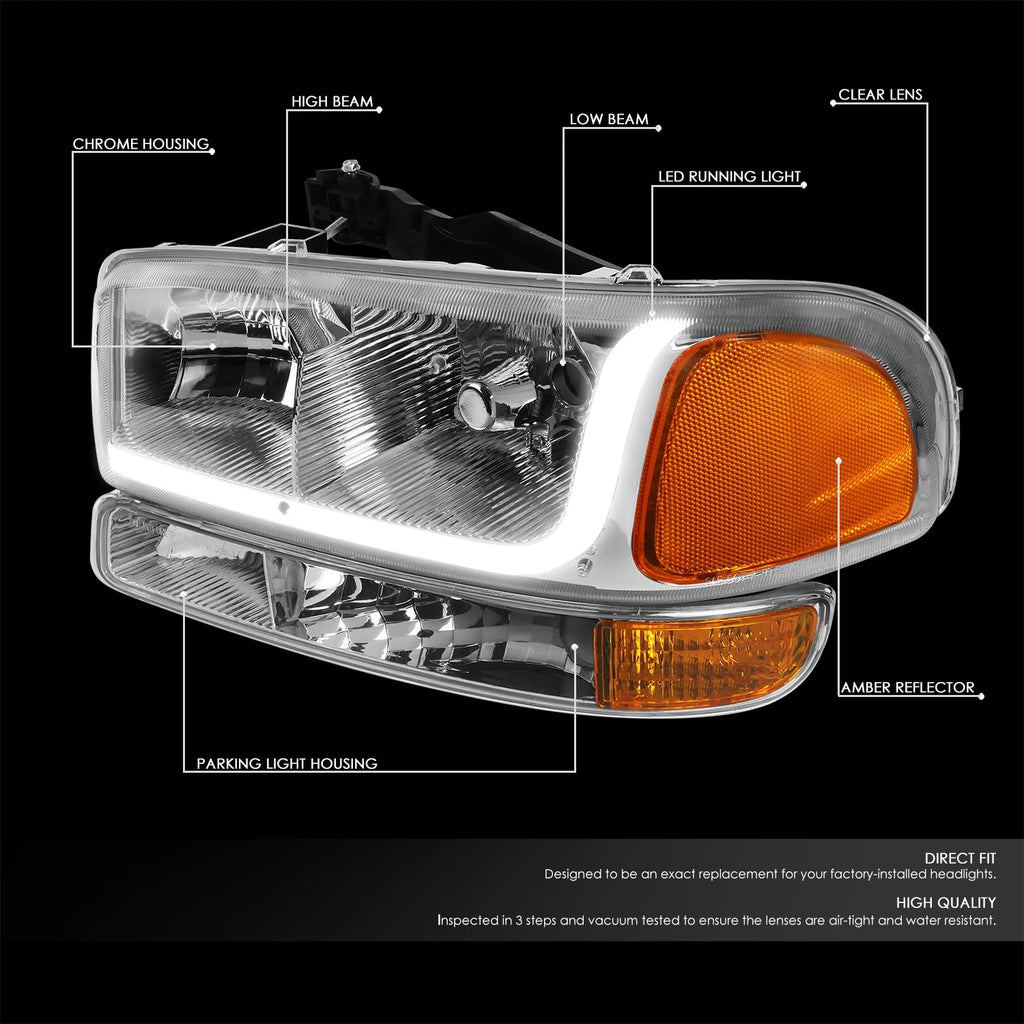 LED DRL Headlight Bumper Signal Lamp Chrome Amber for Sierra 1500 2500 (1999–2007)