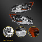 Headlight Assembly Pair for Mazda 3 (2010–2013) Black w/Amber