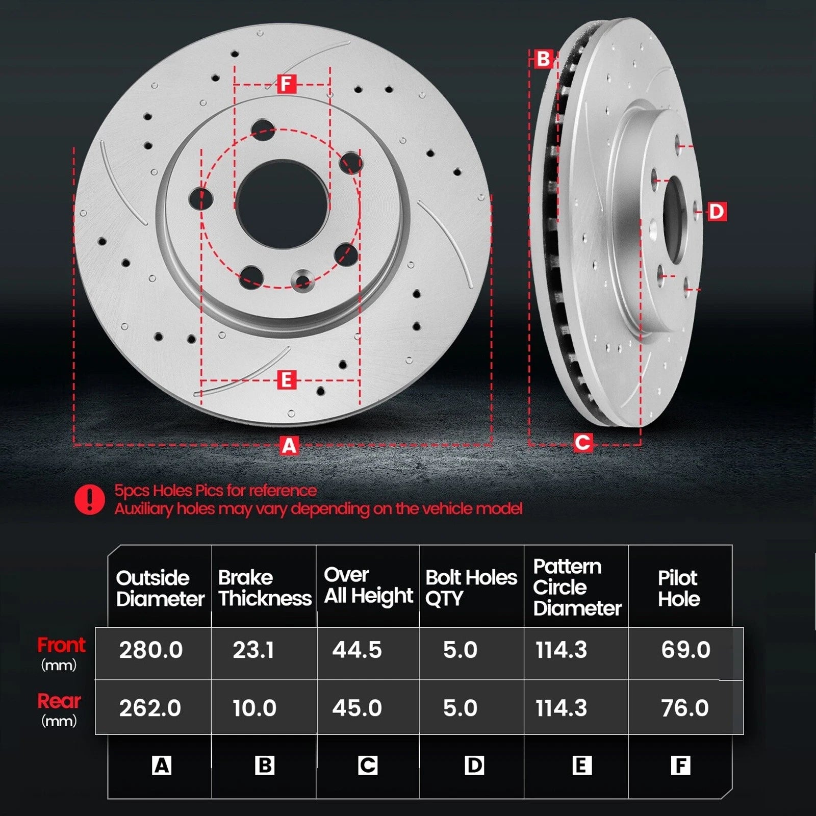 Front & Rear Drilled Rotors & Ceramic Pads Kit for Hyundai Elantra (2011–2016)