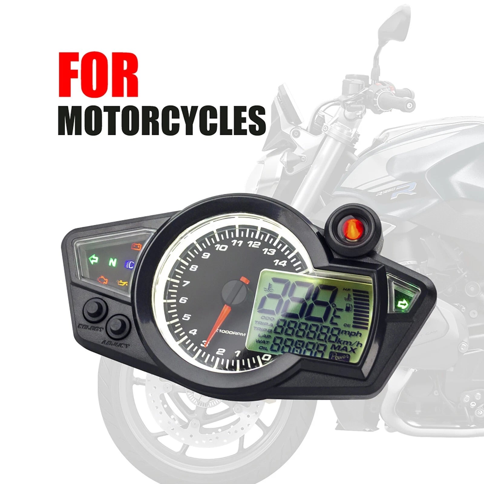 Universal Digital LCD Tachometer Speedometer Odometer for Motorcycle (1-6 Gear)