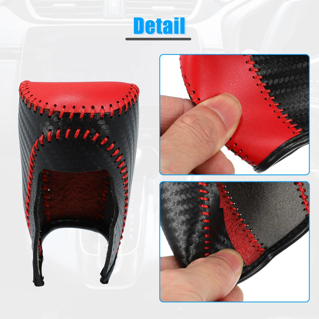 Leather Gear Shift Knob Cover for Honda Civic (Carbon Fiber, Red)