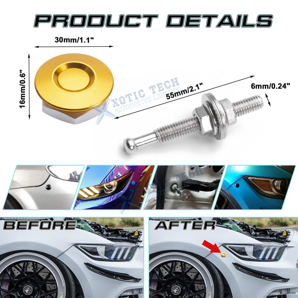 2x Yellow Push Button Quick Release Fasteners for Universal Bumper Hood (2019-2024)