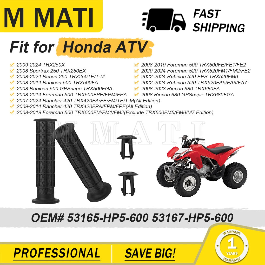 Handlebar Grips & End Guards for Honda Foreman 500 TRX500 (2008–2019)