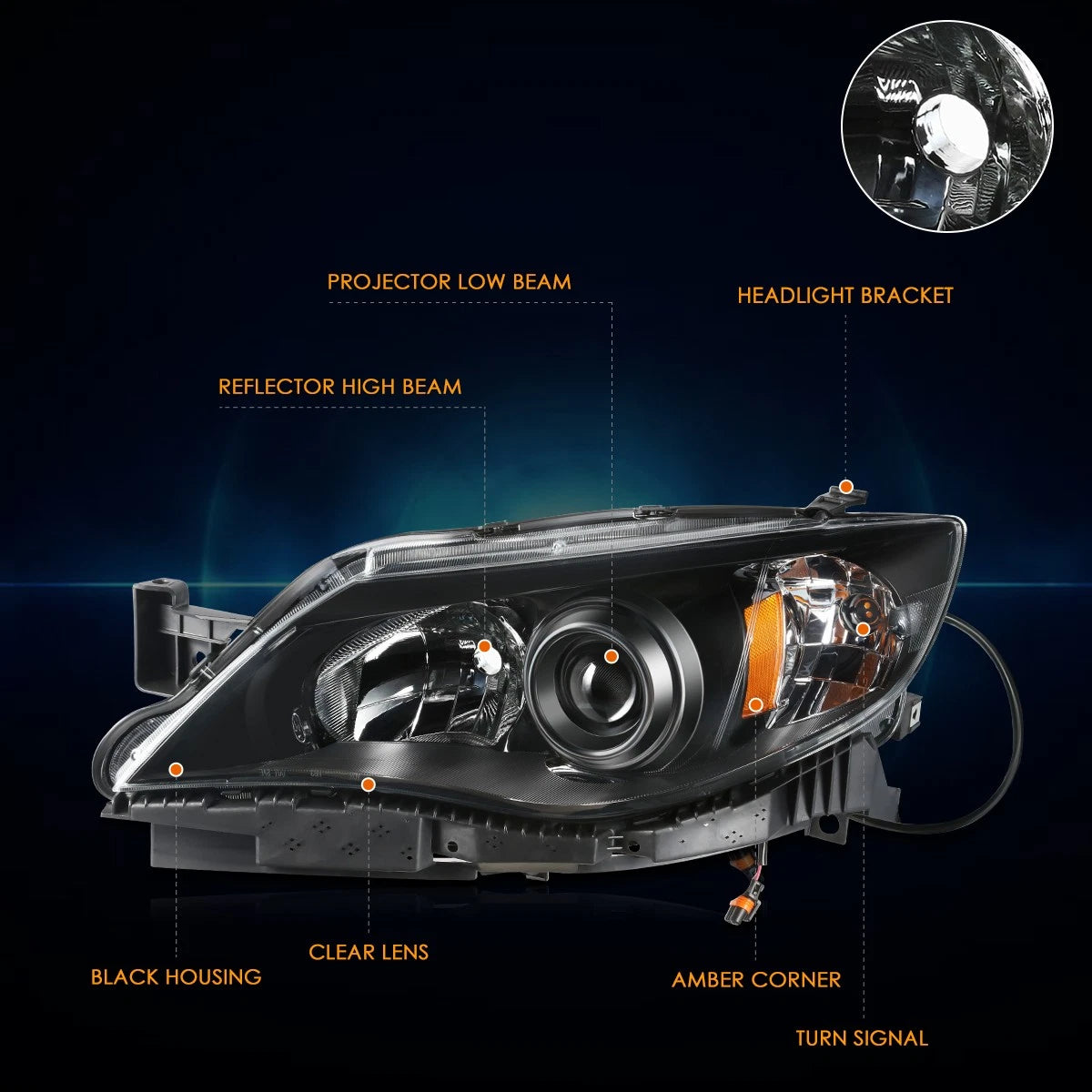 Projector Headlight for Subaru Impreza (2008–2011) - Driver Side, Black Housing