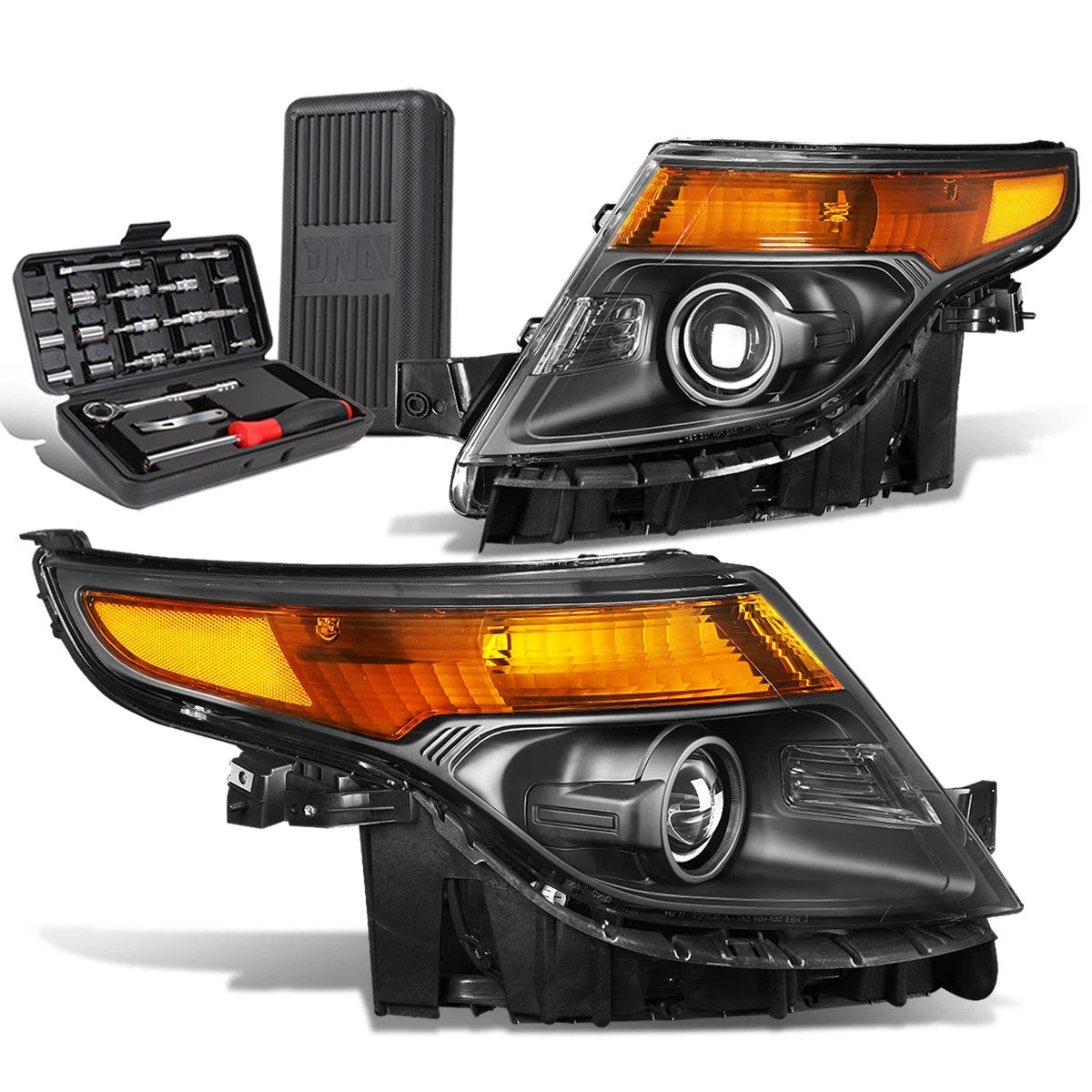 Side Projector Headlight Lamp for Ford Expedition (2011–2015) Black/Amber