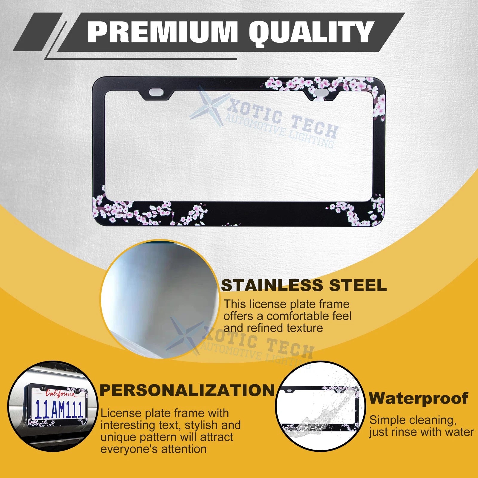 Flowers Floral Pink License Plate Frame Decoration for Standard Size 12x6 (-)