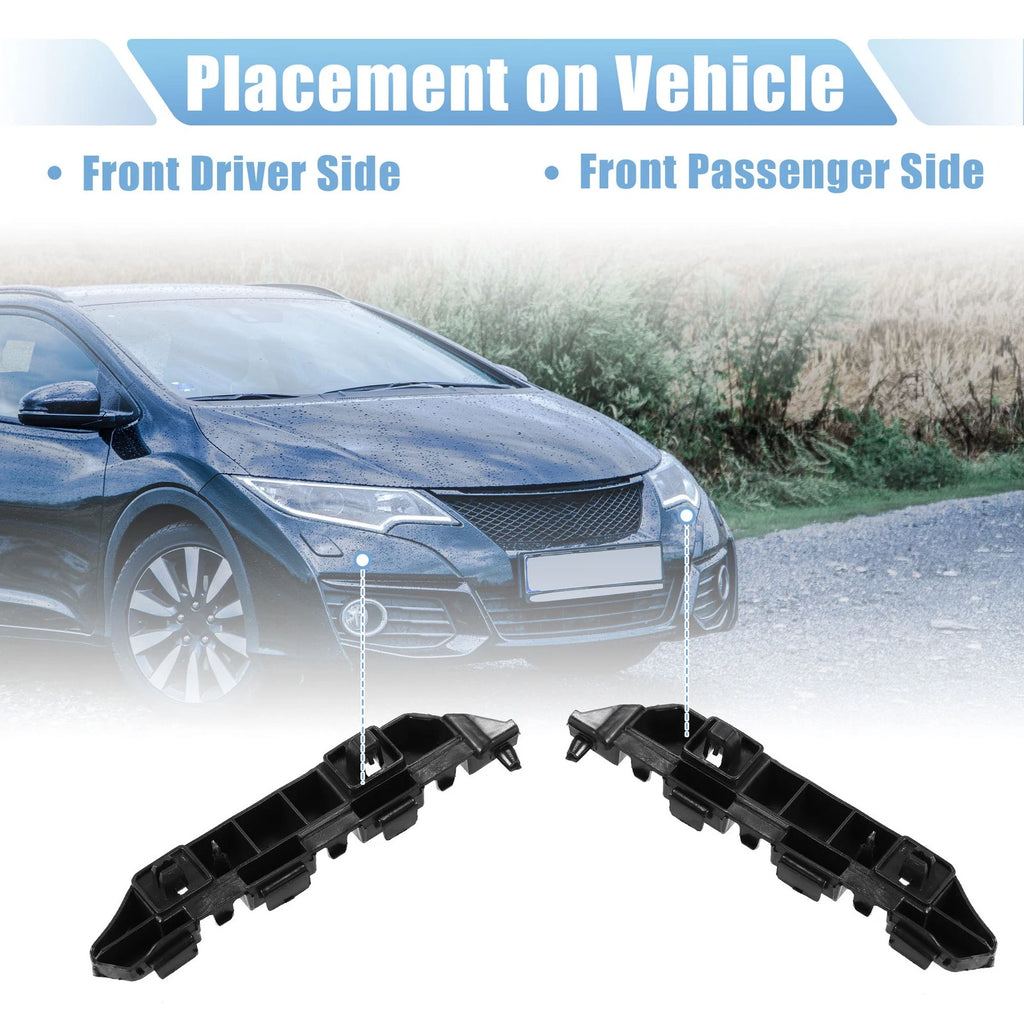 Pair of Front Bumper Bracket 71193-TR0-A01 for Honda Civic (2012) Plastic Black
