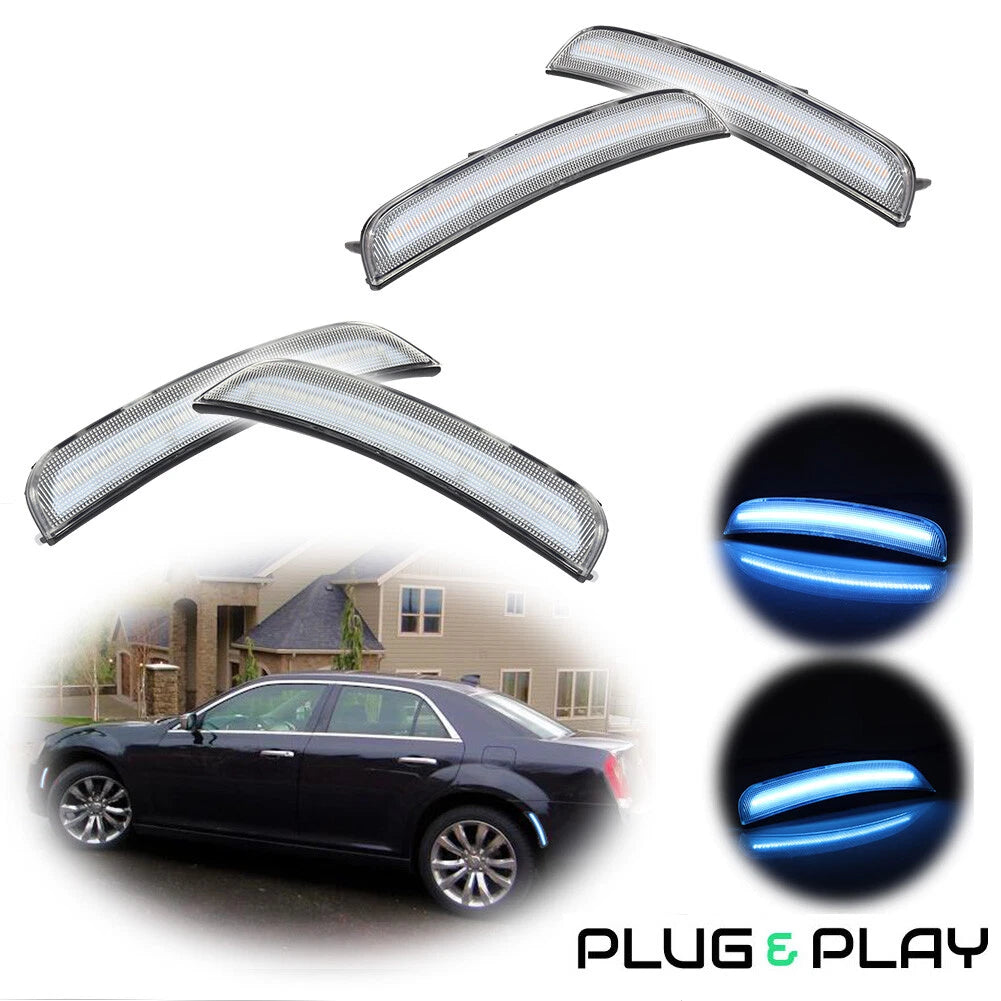 Set of 4 Ice Blue LED Front Rear Side Marker Lights for Chrysler 300