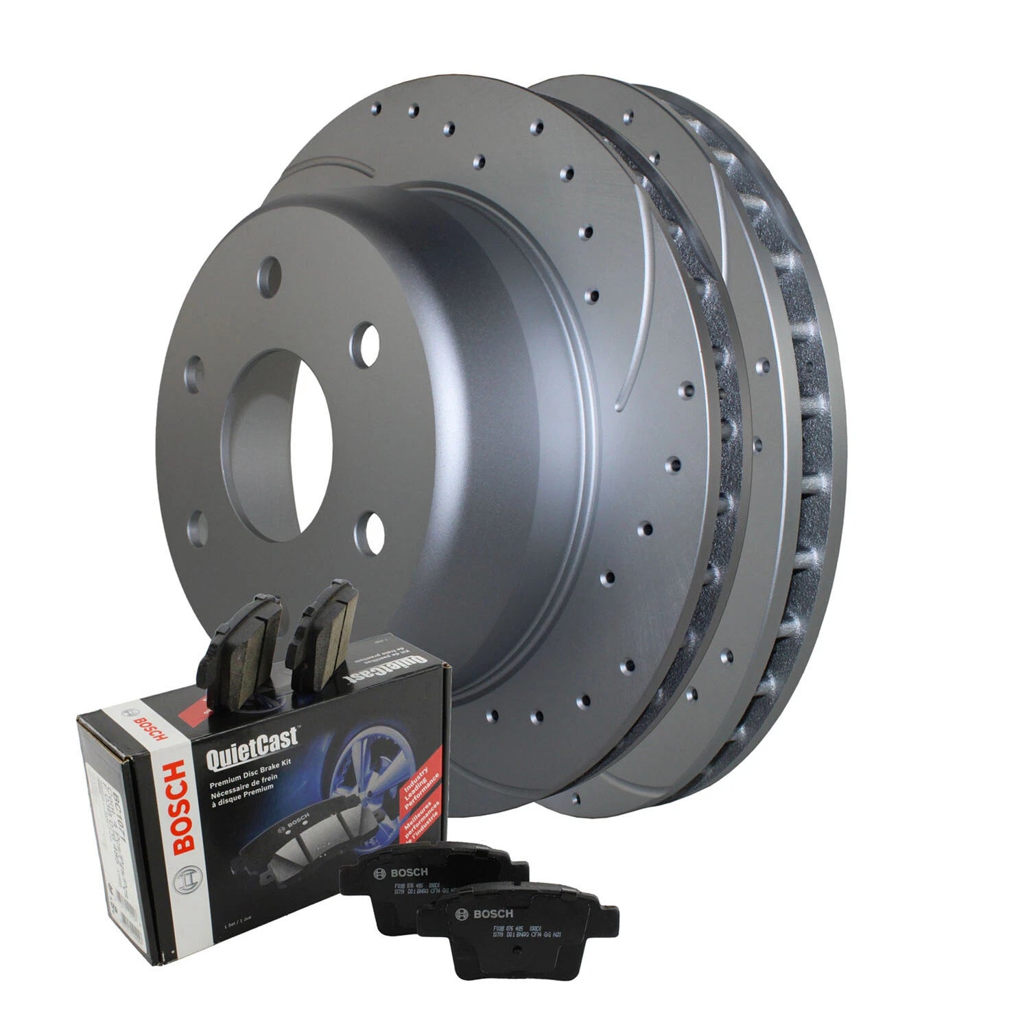 Rear Brake Kit Set of 4 Drilled Rotors Bosch Ceramic Pads for Cadillac Chevy GMC
