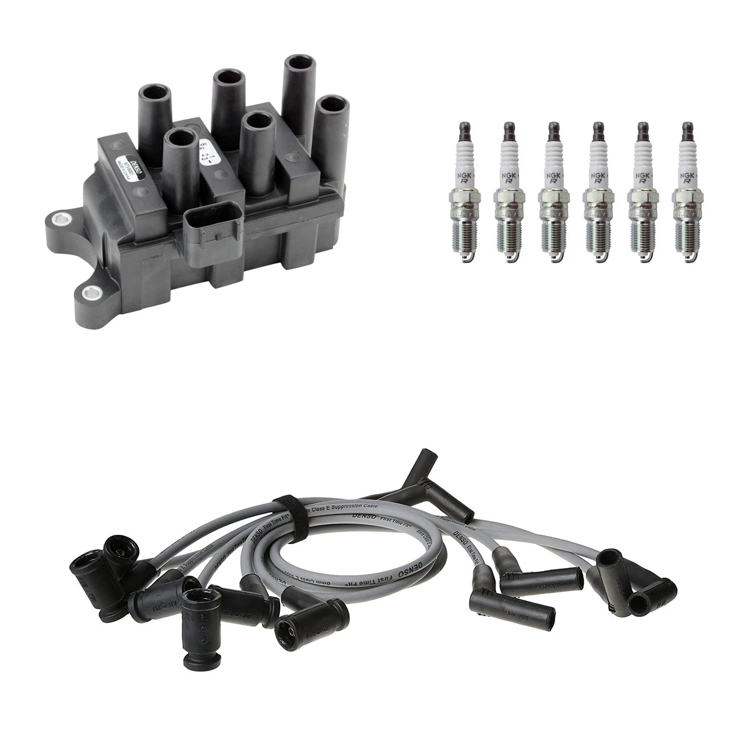 Set of 6 Denso Ignition Coil Wires & NGK Spark Plugs for Taurus Sable (V6)