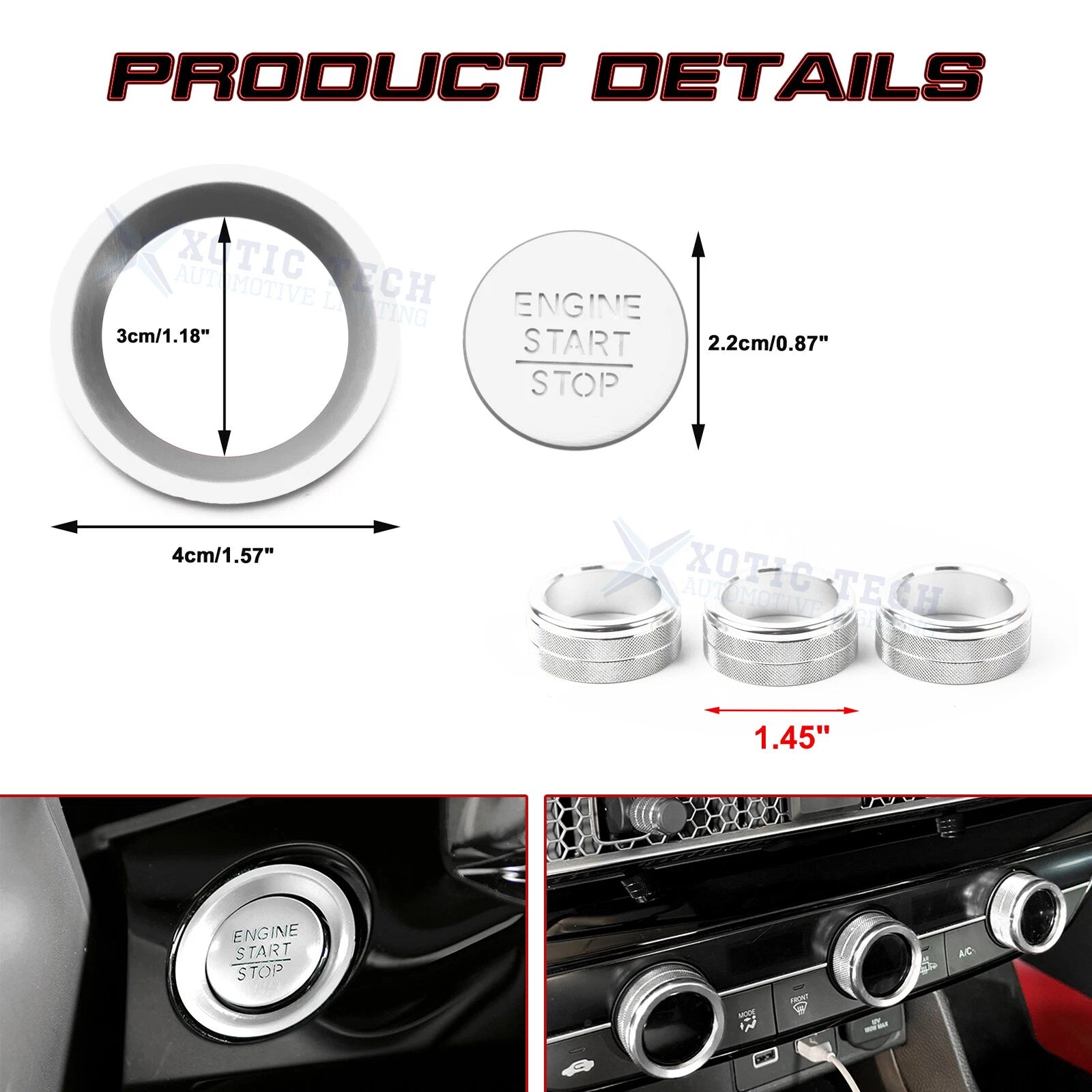 Engine Start Push Button + AC Climate Control Cover for Honda Civic (2022-2026)