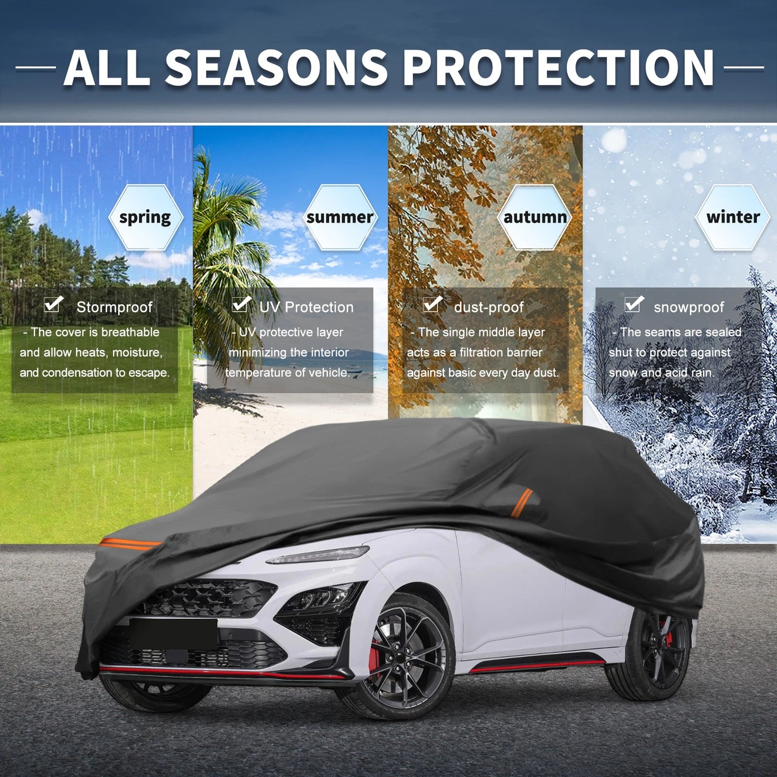 Waterproof Car Cover for Hyundai Kona (2017–2023) with Zipper