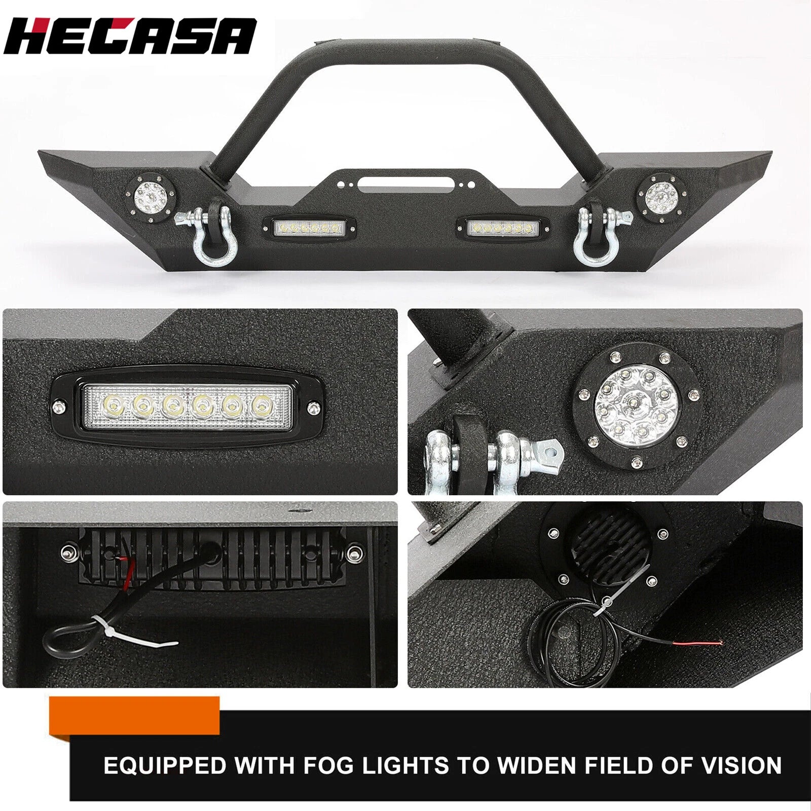 Front Bumper w/LED Lights for Jeep Wrangler JK JL (2007–2024) Gladiator JT (2020–2024)