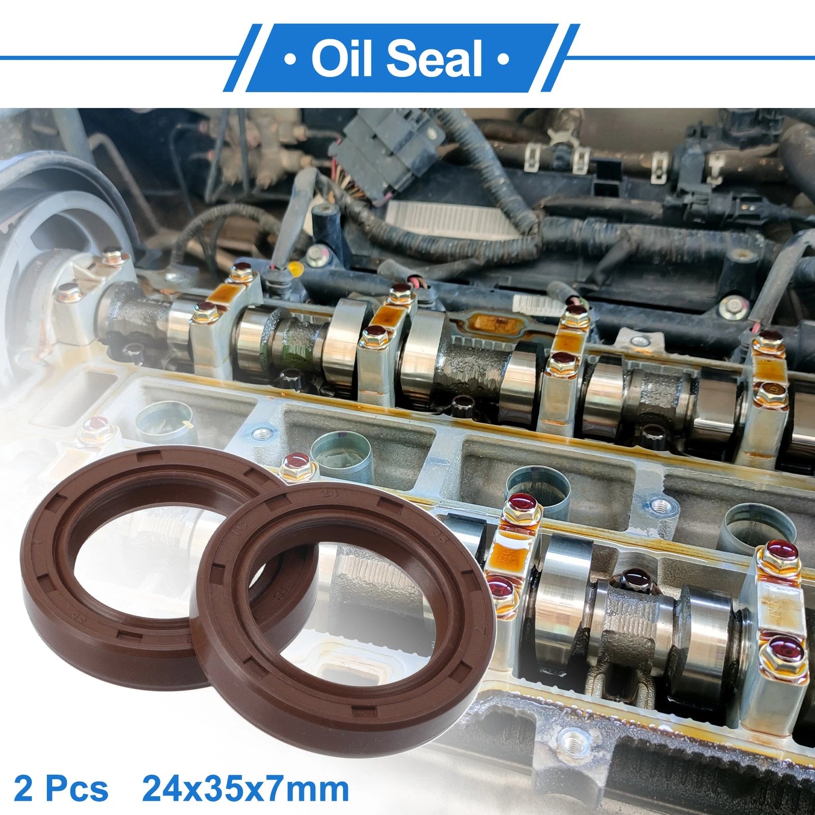 Set of 2 Oil Seal Rotary Shaft Seal FKM Rubber 24x35x7mm for Various Models