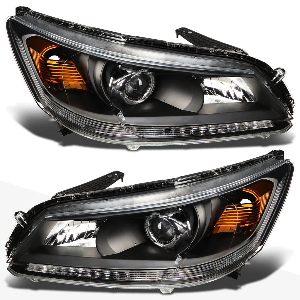 Projector Headlights for Honda Accord (2013–2015) Black Housing Amber Corner Pair