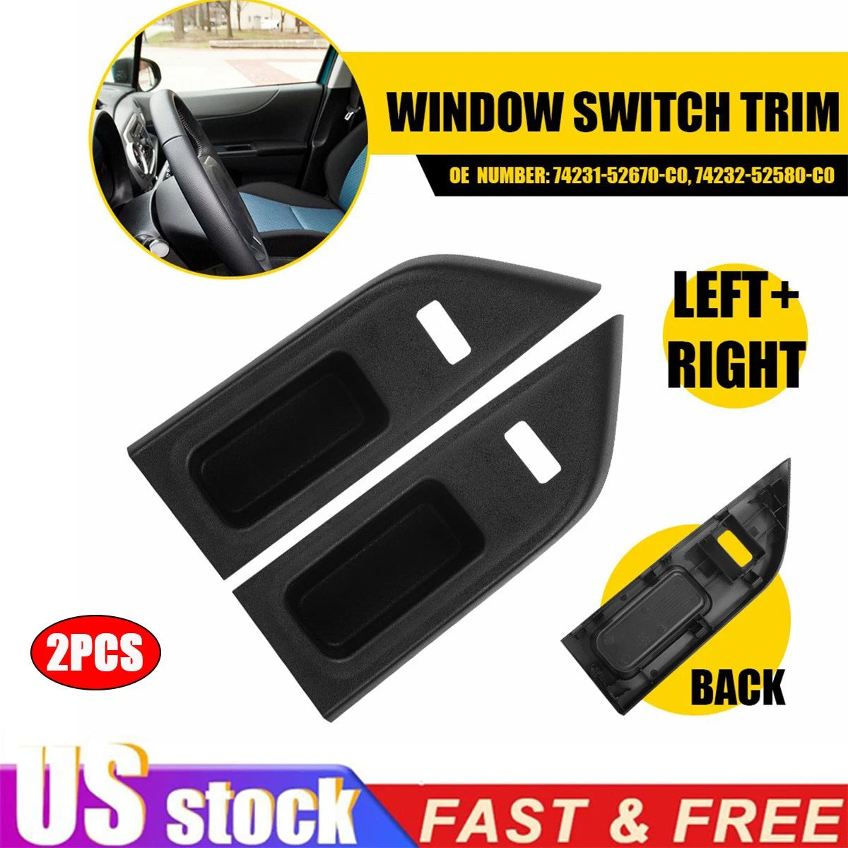 Pair Window Lock Switch Bezel Trim Black for Toyota Yaris Hatchback (2012–2015)