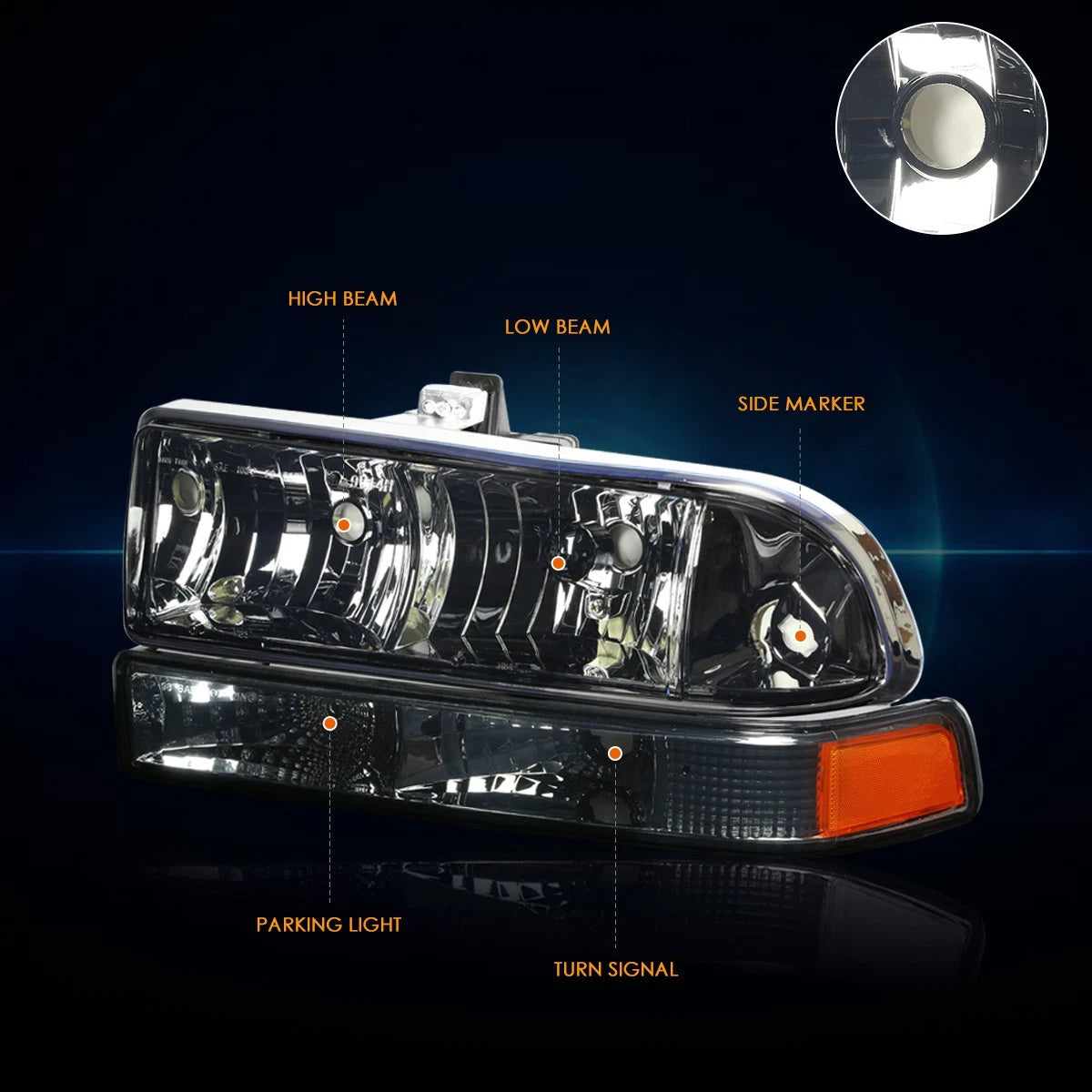 Smoked Headlight & Amber Corner Lamps for Chevy S10/Blazer (1998–2004)