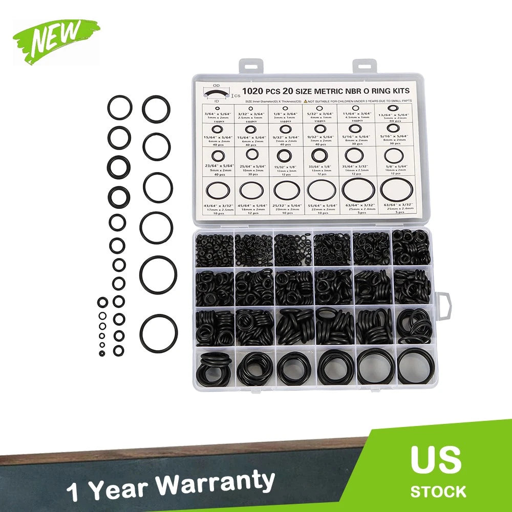 Set of 1020 O-Rings for Universal Applications (Various Sizes)