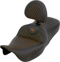 SADDLEMEN Roadsofa Seat for Motorcycle (with Backrest, Dragon Scale, Orange Stitch)