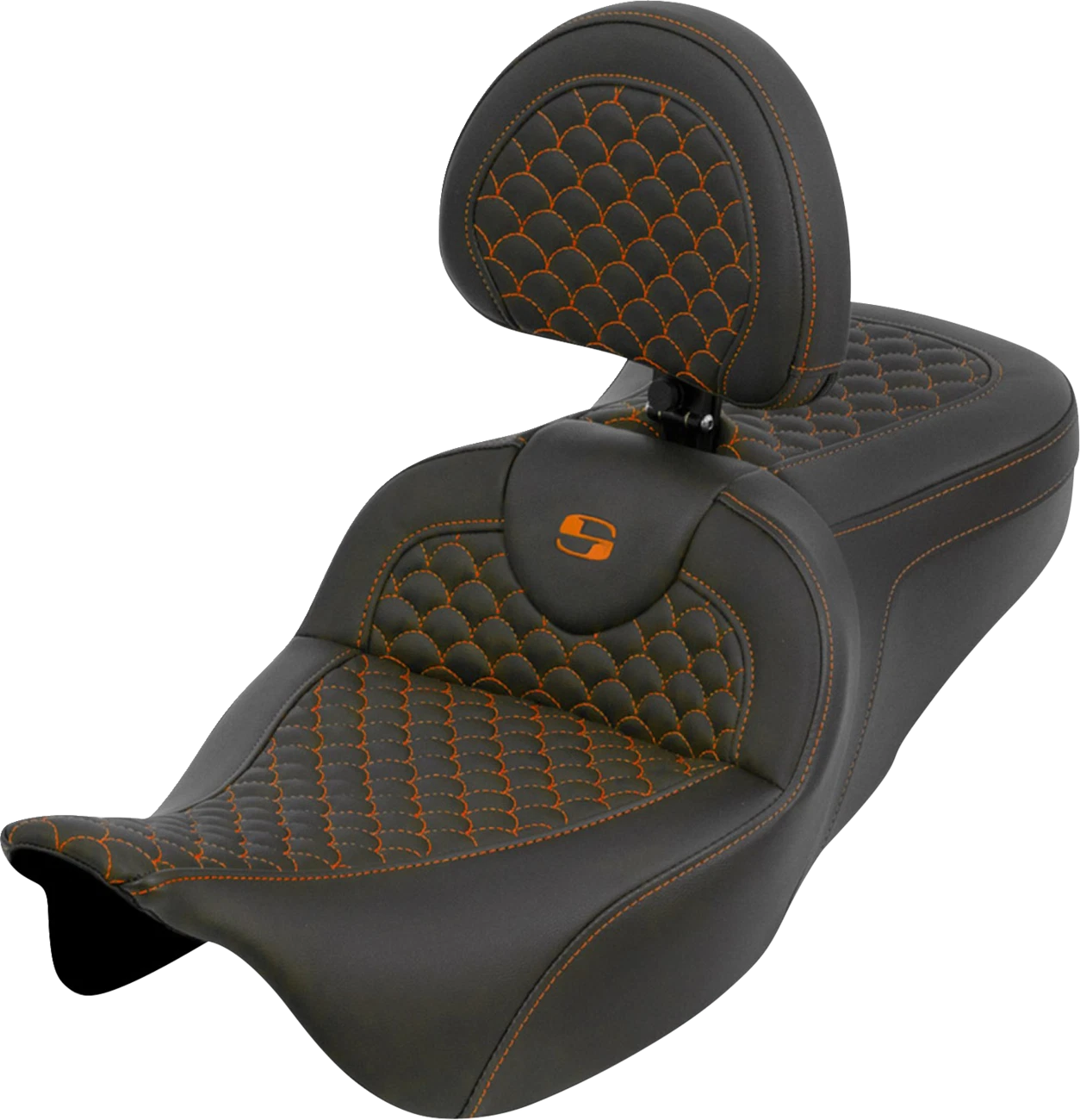SADDLEMEN Roadsofa Seat for Motorcycle (with Backrest, Dragon Scale, Orange Stitch)
