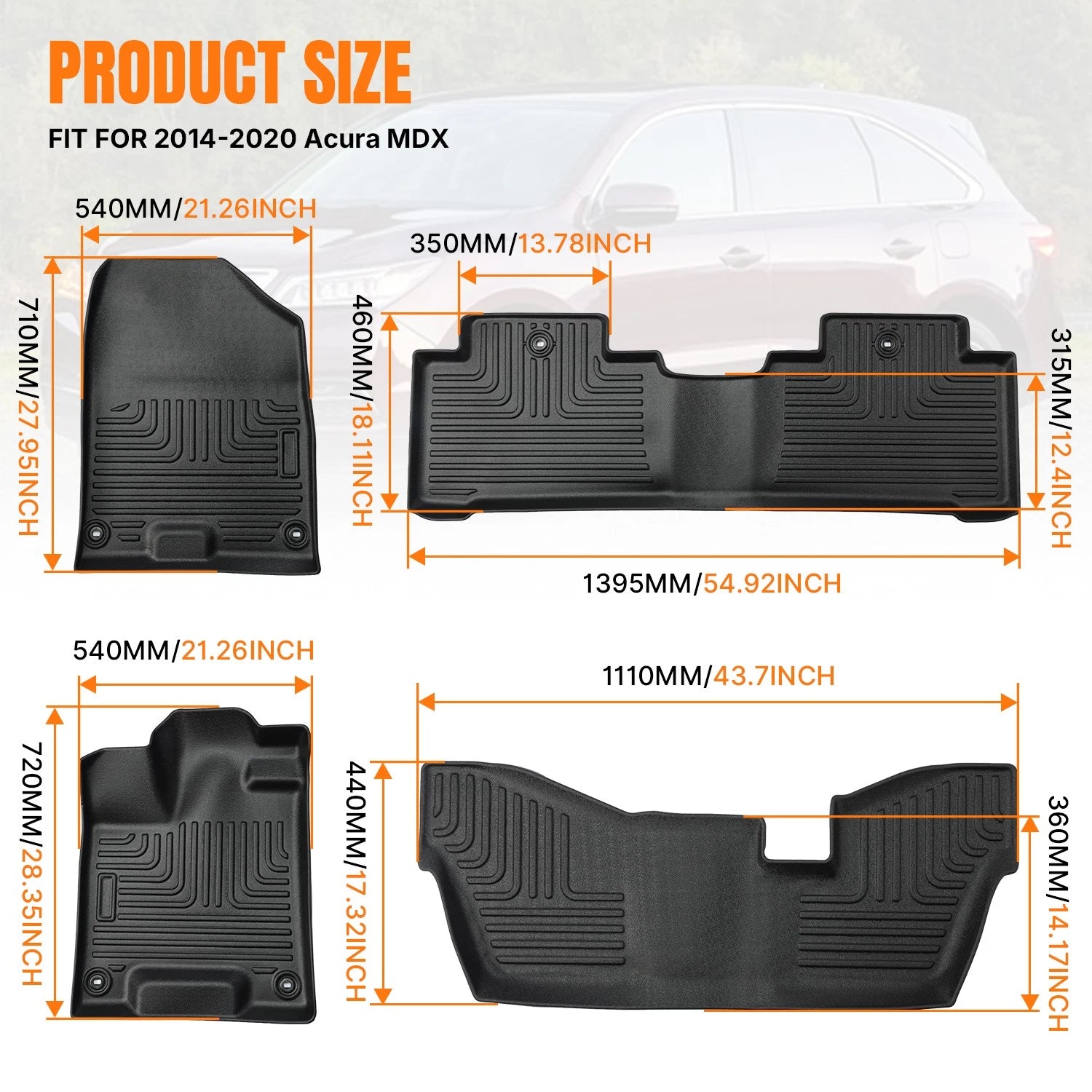 Set of 4 All Weather 3D Floor Mats Liners for Acura MDX (2014–2020)