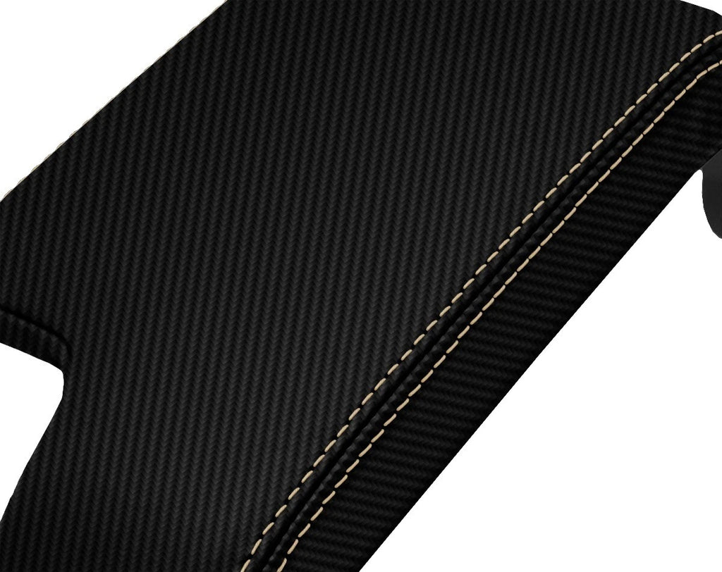 Console Lid Armrest Cover for BMW E46 (1999–2004) Carbon Fiber Beige Stitch
