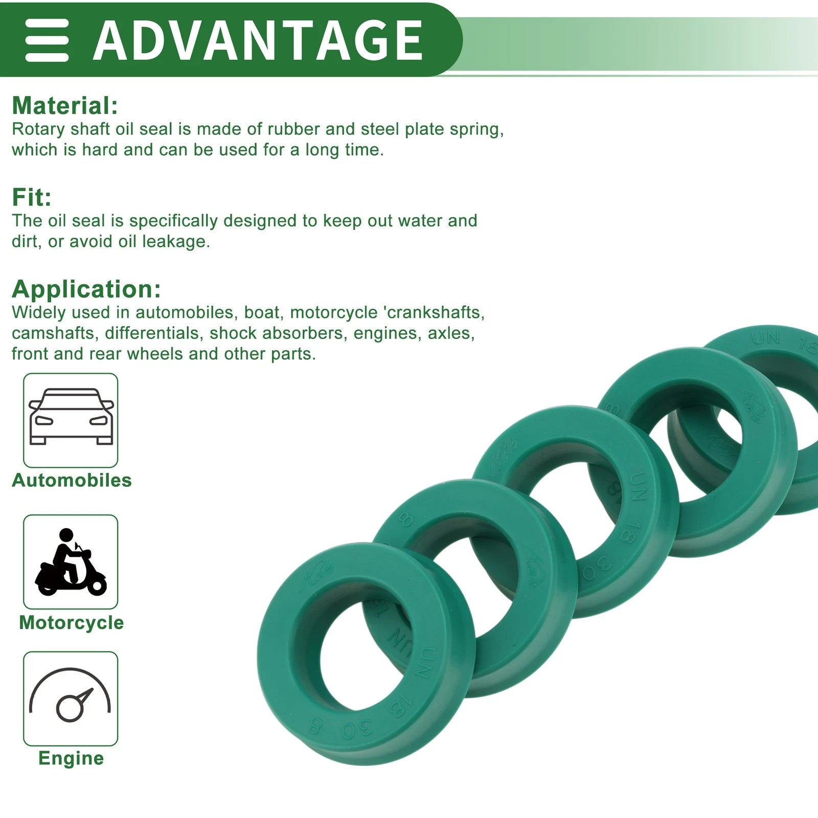 Set of 5 Oil Seal Ring 18x30x8mm for Rotary Shaft (High Pressure)