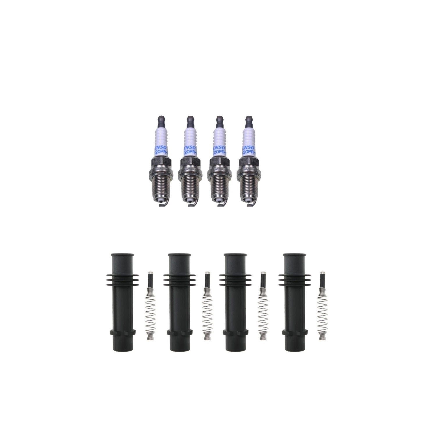 Set of 4 Denso Double Platinum Spark Plugs & NGK Coil Boot Kit for ELR Volt (2016–2019)