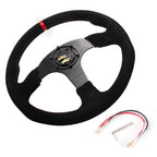 14 Inch Racing Steering Wheel for Universal Vehicles (350mm, Suede, Red)