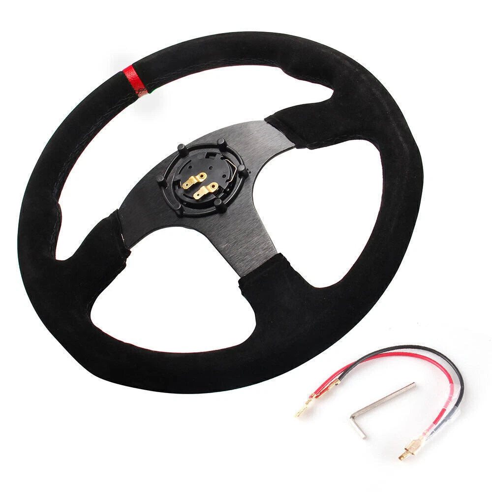 14 Inch Racing Steering Wheel for Universal Vehicles (350mm, Suede, Red)