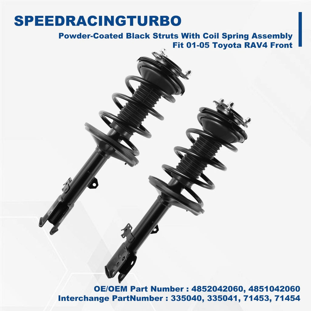 Set of 2 Powder-Coated Black Struts with Coil Spring Assembly for Toyota RAV4 (2001–2005)