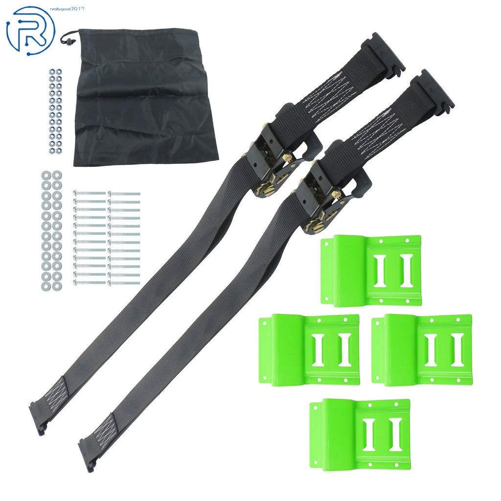Set of 2 Heavy Duty Ratchet Straps for Trailer E-Track Wheel Chock