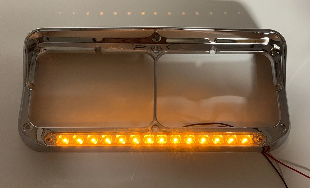 Headlight Visor Bezels Front Pair with Amber LED for Chrome 4x6 (1990–1999)